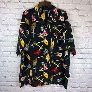 Dragonfly Shirt‎ Mens XL Short Sleeve Button Gibson All Over Print Guitar Casual